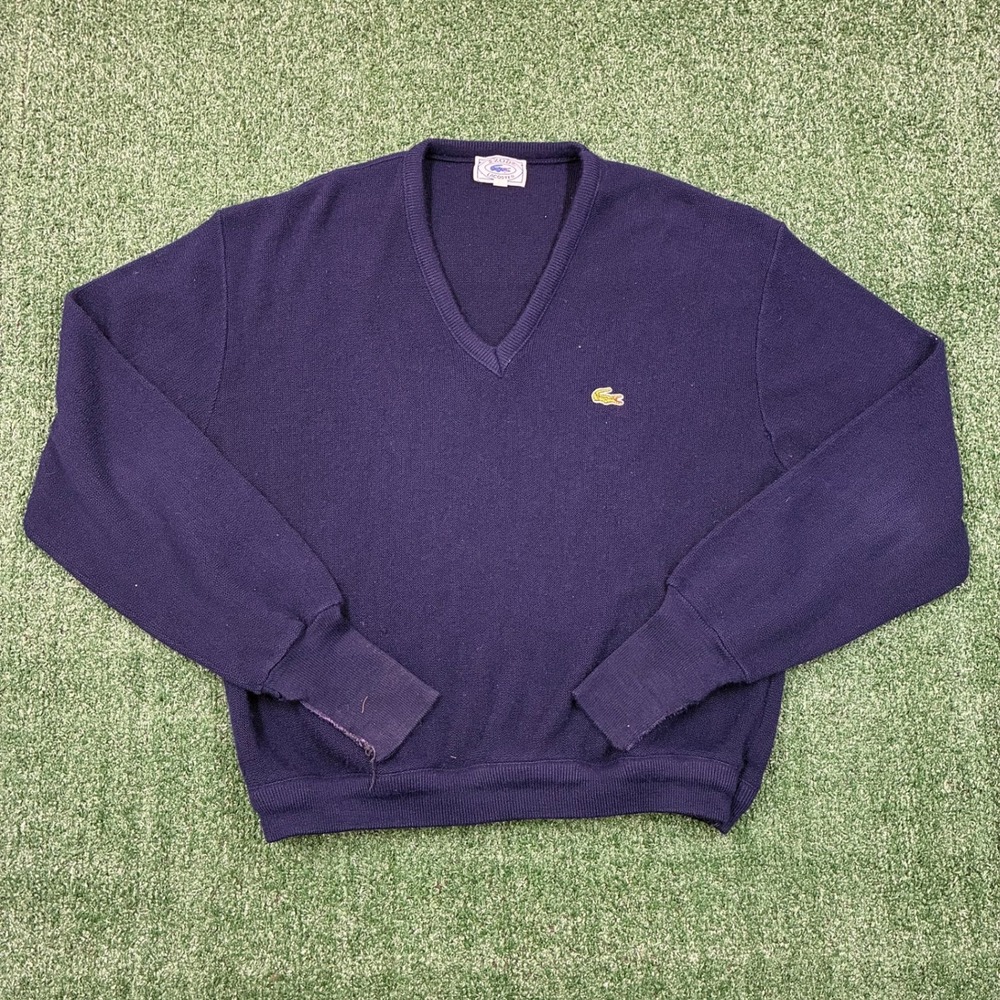 Vintage 80's Izod Lacoste V-neck Sweater Navy‎ Blue